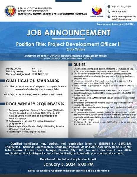 ncip hiring 2024|JOB HIRING at NCIP Central Office .